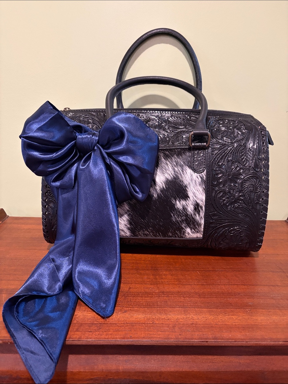 Black Tooled Leather Speedy with Black & White Cowhide Panel